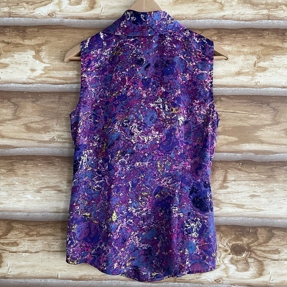 Coldwater Creek colorful faux wrap shawl neck sleeveless fitted blouse size S - Picture 15 of 16